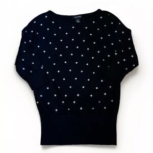 White House Black Market 1/2 Sleeve Polka Dot Sweater Top Women's XS Black